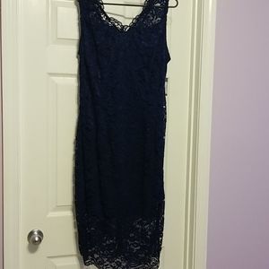 Navy Blue Lace Sleeveless Dress